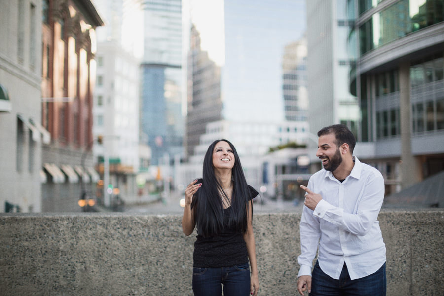 Downtown Vancouver Laughing Engagement Photos